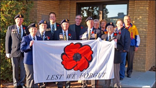 Members of Royal Canadian Legion Branch 70 were at City Hall on Monday morning for the flag raising to commemorate Remembrance week in North Battleford, with Remembrance Day coming up on November 11. Mayor Ian Hamilton, on his final morning as mayor of North Battleford, and Mayor-elect Ryan Bater, due to be sworn in that same evening, were on hand for the flag-raising alongside members of the Legion. Photos submitted