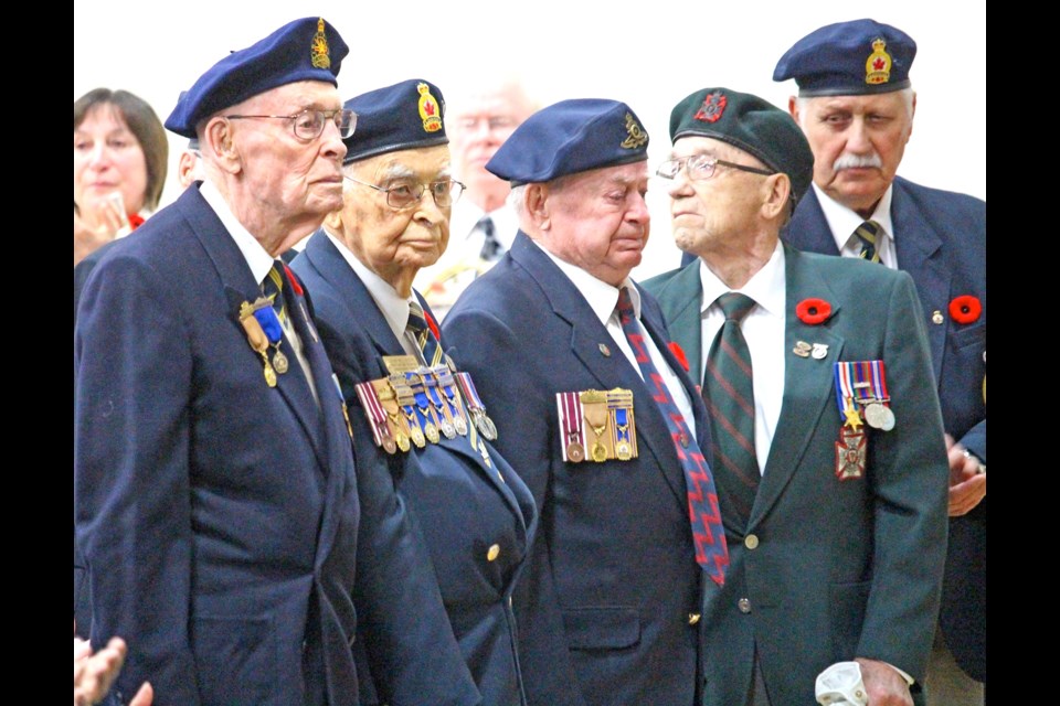 Royal Canadian Legion Branch No. 70 hosted Remembrance Day ceremonies Friday. Veterans, RCMP and others formed a parade from the Legion to John Paul II Collegiate for a service. Photos by Lucas Punkari