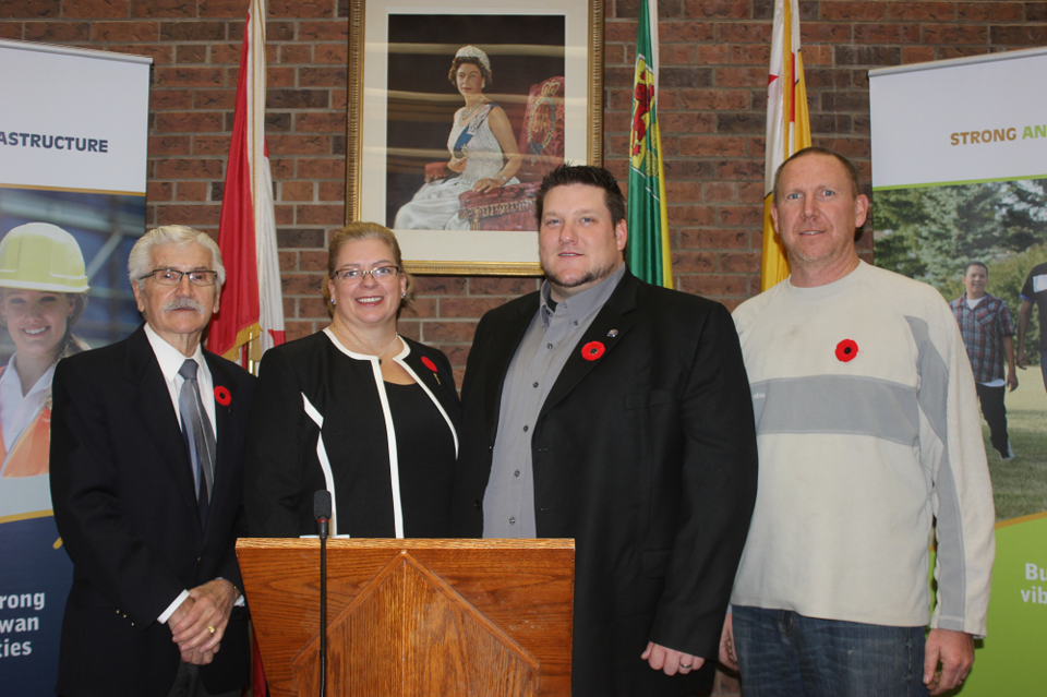 From the left, Estevan city councillor Dennis Moore, Estevan MLA Lori Carr, city manager Jeff Ward a