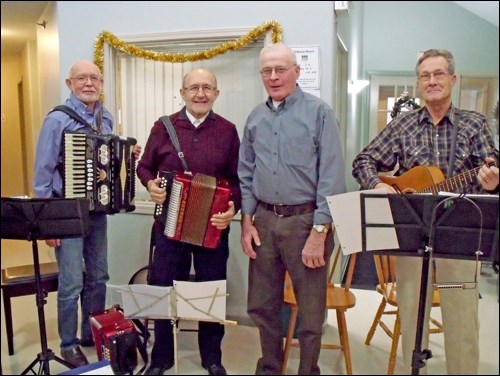 Celtic Country entertaining at Borden Care Home Tea Dec. 2. Members are Bob Wardhaugh, Sean O'Cooer, Archie Wainwright and Ed Neufeld.