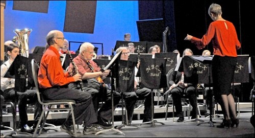 On Sunday night the adult section of the North Battleford City Kinsmen Band directed by Jackie Kroczynski gave their Christmas performance at the Dekker Centre, entitled Music for a Winter Day. The 25-member band performed such tunes as LOL by Robert Buckley, An Irish Rhapsody by Clare Grundman, Sleigh Ride by Leroy Anderson, and Jerome Robbins' Broadway, among others. Photos by John Cairns