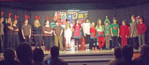 Most of the cast of the play Lights! Camera! Christmas! presented Dec. 20 by Borden School students. Photos by Lorraine Olinyk