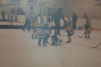 The Preeceville Pats hockey team hosted a home tournament. On the ice, from left, were: Rylee Coleman, Gavin Erickson and Chase Danielson.