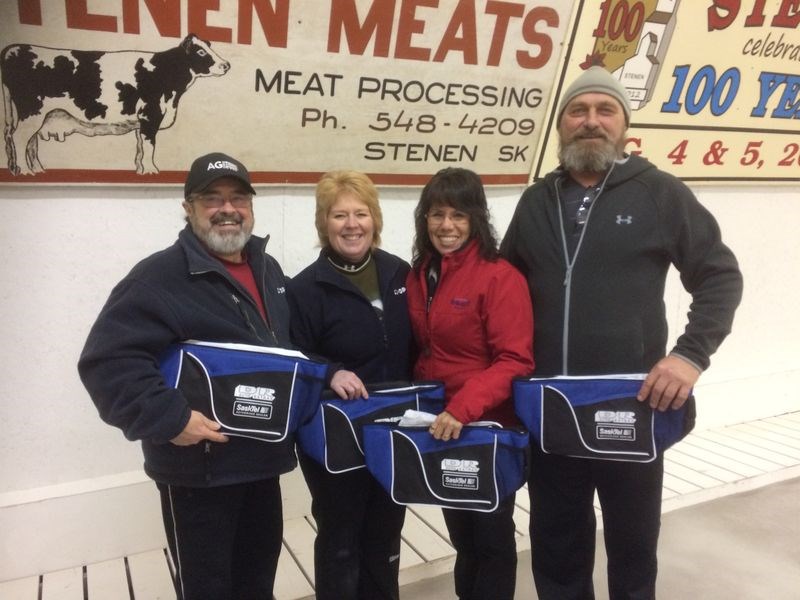 The Bob Lebo rink of Preeceville won the first event of the Stenen Annual Open Bonspiel held January 29 to February 5. On the team, from left, were: Bob Lebo, skip; Glenda Jeffries, third; Laura Pasiechnik, second, and Daryl Hanson, lead.