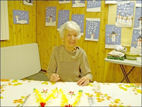 Mavis Blenkhorn, February birthday celebrant at Friendship Club supper Feb. 22. Photos by Lorraine Olinyk