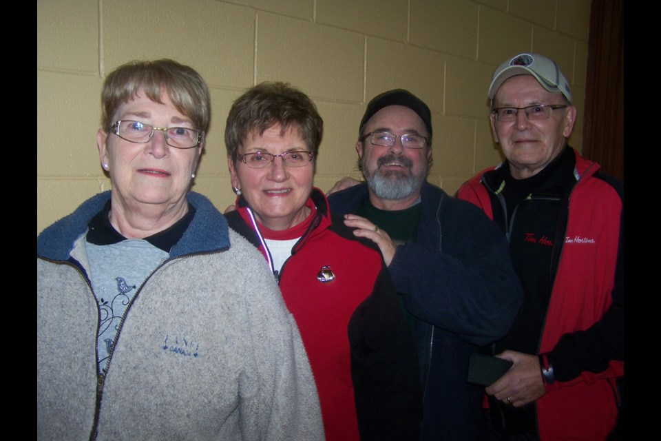 The Eugene Gulka rink of Preeceville tied with Russell Lulashnyk of Pelly/Norquay to win the Norquay seniors bonspiel. On the Gulka rink, from left, were: Stella Gulka lead; Mary Pasiechnik, second; Bob Lebo, third, and Eugene Gulka, skip.