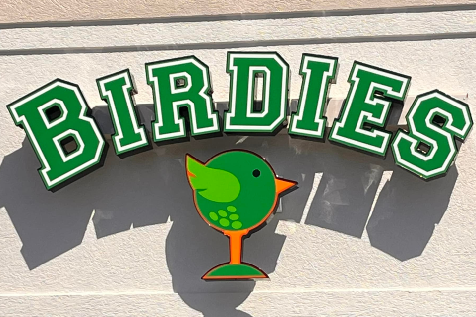 Birdies at the Mall official business signage. Birdies at the Mall is located in the old Vandys Bar-B-Q building at 325 Northside Drive East Ste 35A in Statesboro, GA. Photo sourced from Birdies at the Mall Facebook Page. 