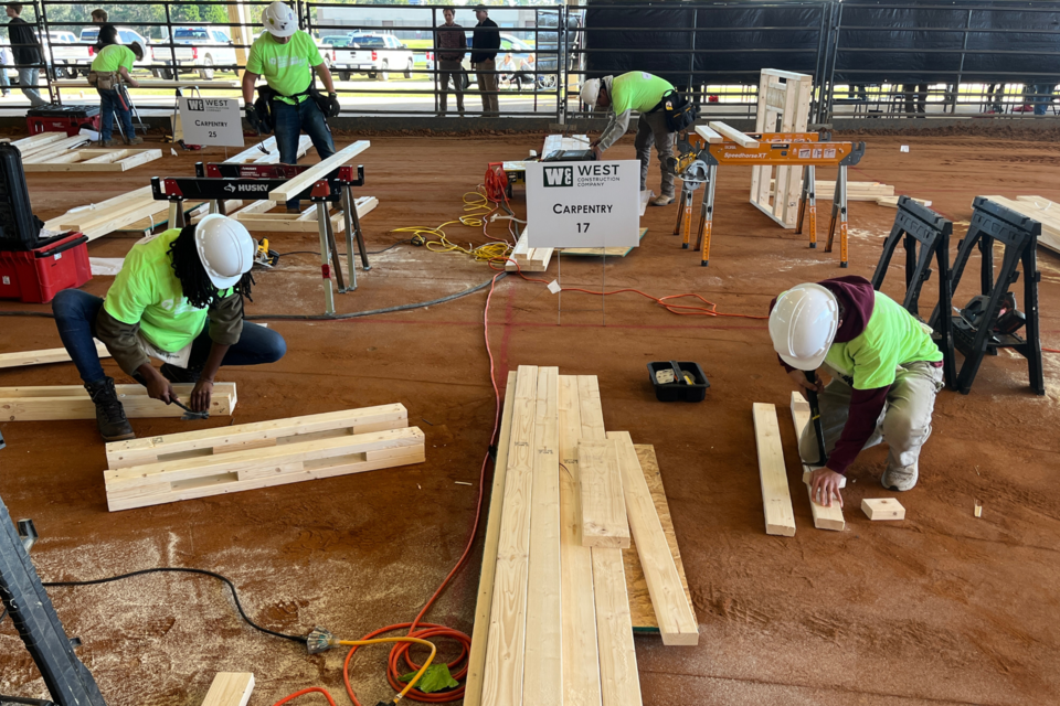 Carpentry students working on their skills 