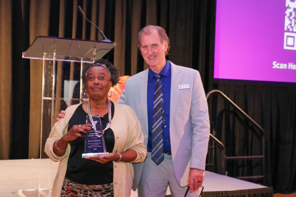 Community Builder Award Winner Ervenia Bowers and YMCA of Coastal Georgia CEO Joel Smoker