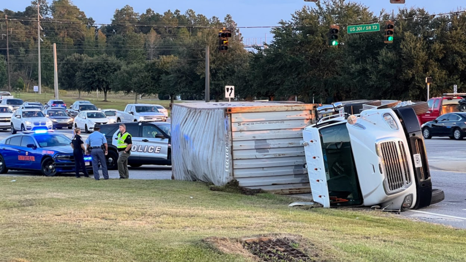 Tractor-Trailer-overturned