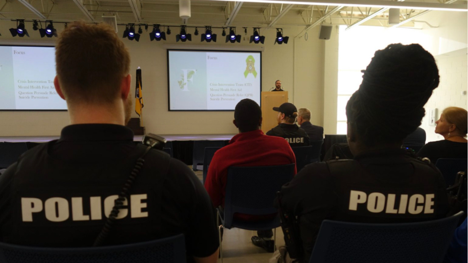 Lt. Charles Bowen, Georgia Southern University Police Department training coordinator, addresses fellow officers during the ceremony.