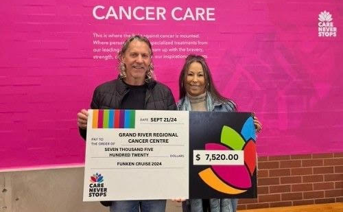 Chris and Dawn Funkenhauser donated $7520 went to the chemo suite at Grand River Hospital from funds raised at the 2024 Funken Cruise - Ride for Matt. 
