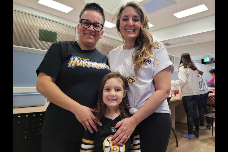 (Left to right) Holy Trinity Grade 8 teacher, Lisa Gibson, St. John Grade 3 teacher, Alijha Girgis-Tweedle and JK student, Zara Girgis-Tweedle . 