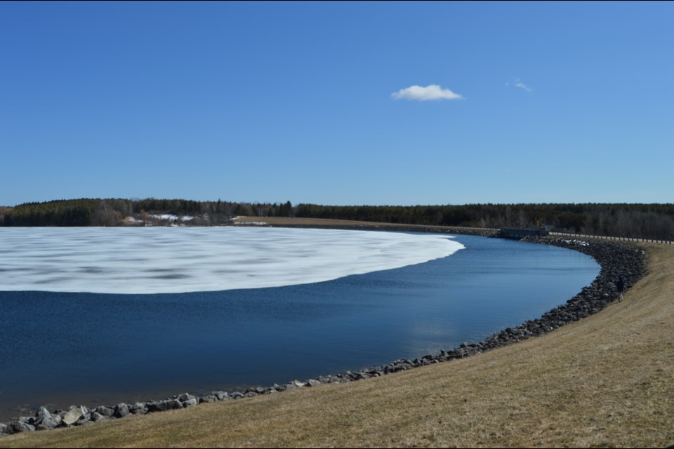 Guelph Lake with a sheet of ice on top of the water.