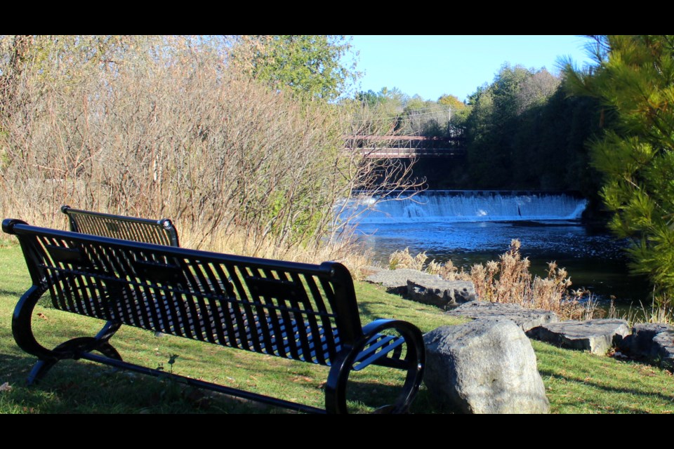 Bissell Park and its loop sit nestled along the Grand River. You can take a seat and get a picturesque view the waterfall.