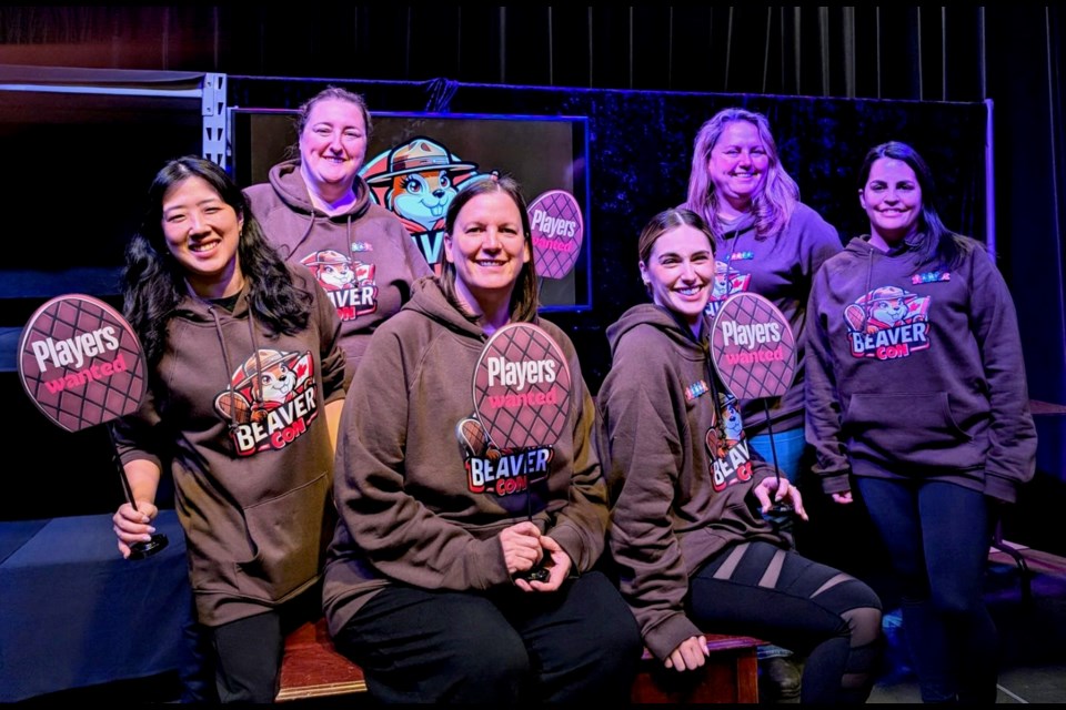 In the middle is Donna Leader, founder of Beaver Con with women from the Guelph Board Game Gals group at the first Beaver Con in September.