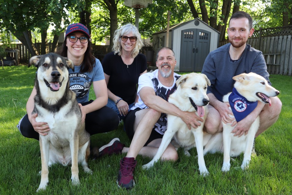 Koda, Sarah, Sandra and Scott Ongarato with Taco, Zachery Yetman and Tigger.