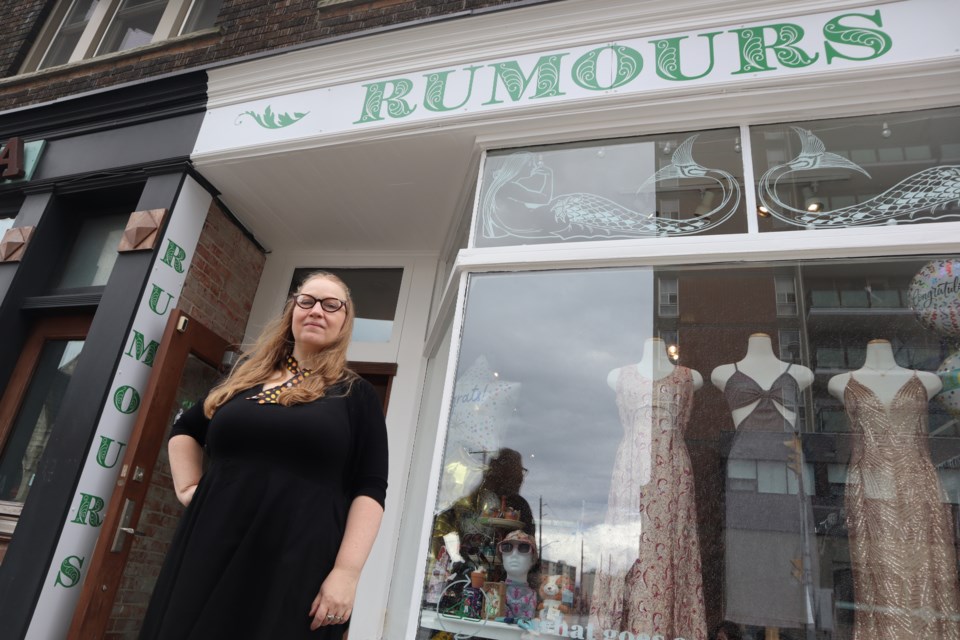 Kara Munn outside her new vintage shop Rumours at 5 Quebec St.