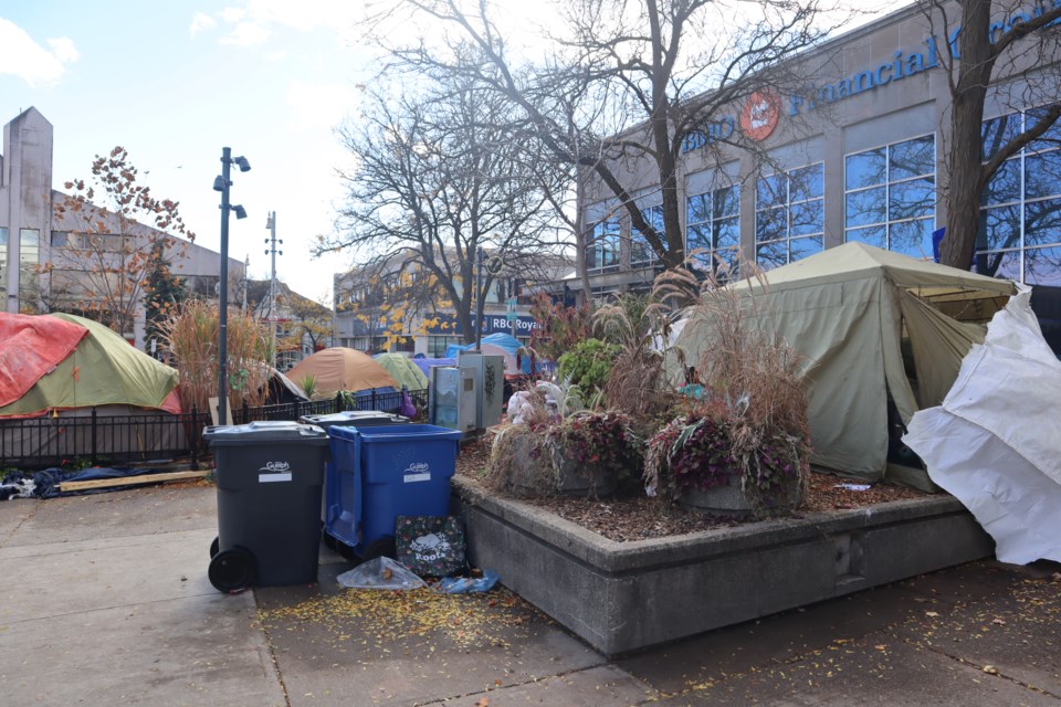 Encampment at St. George's Square in Downtown Guelph at the end of October.