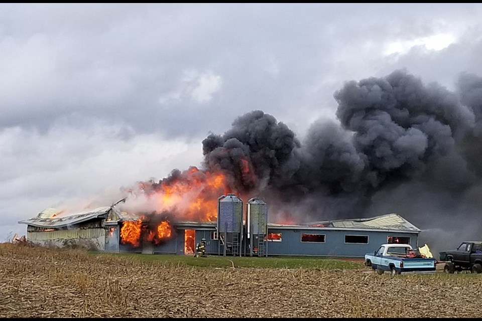 A barn fire south of Mount Forest today killed close to 300 animals according to reports. Twitter photo