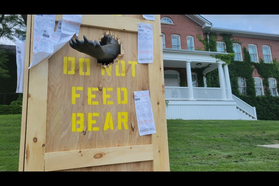 Someone went the extra mile for interactive art by boxing in the Begging Bear on Gordon Street recently.