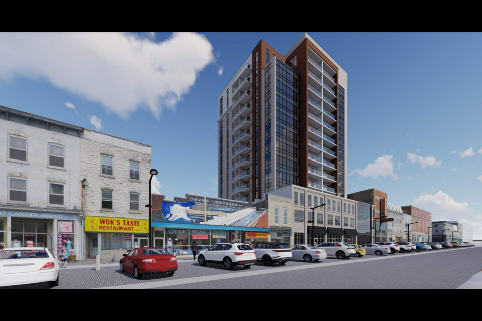 Skyline Retail Asset Management proposes to turn a two-storey building into a 14-storey building that straddles Carden and Macdonell streets.