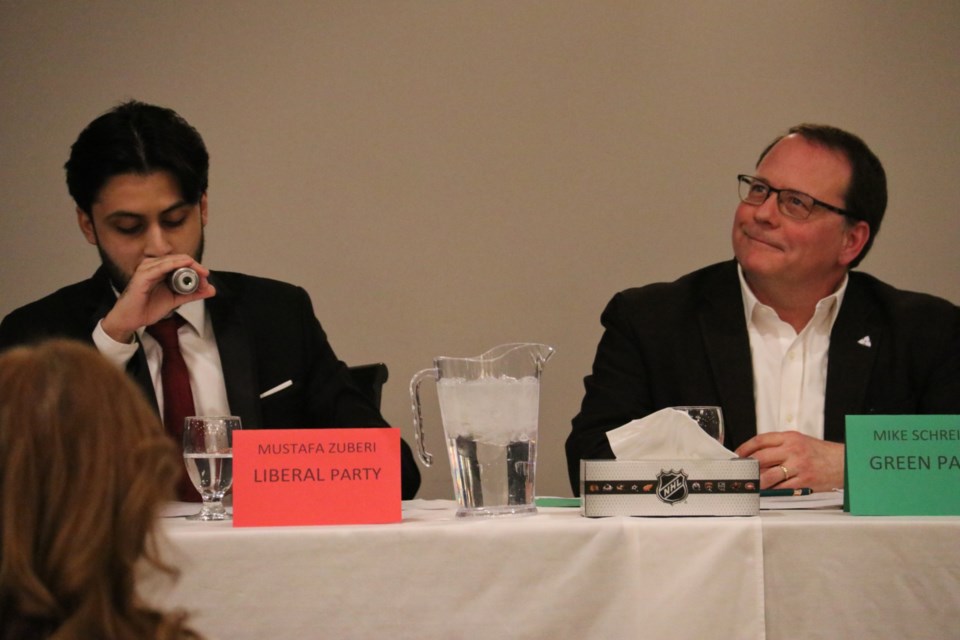 NDP, Liberal and Green Party candidates shared where their parties stand on Tuesday night at Guelph's first all candidates meeting. 