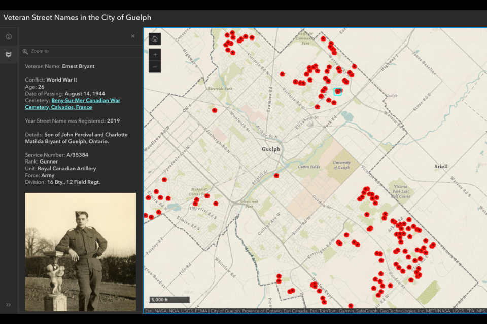 New map shows streets named after veterans and supplies information on that person.