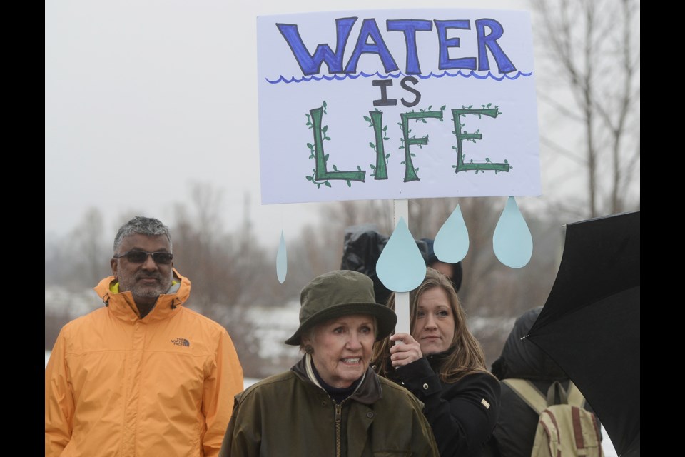 Wellington Water Watchers joined a group from Six Nations in a protest at Nestle Waters in Aberfoyle Saturday. Tony Saxon/GuelphToday
