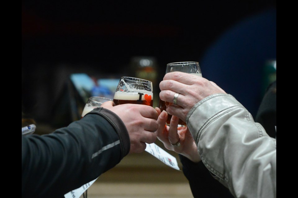 Friends start their night at the I❤BEER and Taco Festival at the Sleeman Centre on Saturday. Tony Saxon/GuelphToday 