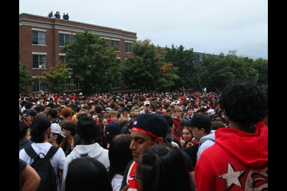 Chancellor's Way was packed for Homecoming, with thousands of students partying on the street. 