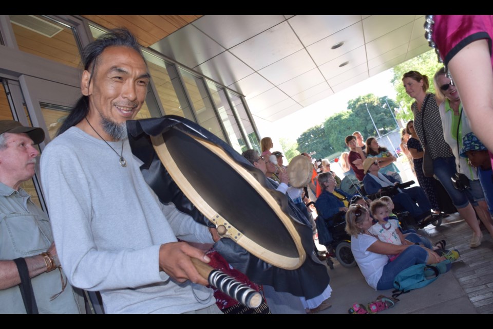 Ame Papatsie, an Inuit from Baffin Island, played his drum and shared his smile with all. (Rob O'Flanagan/GuelphToday)