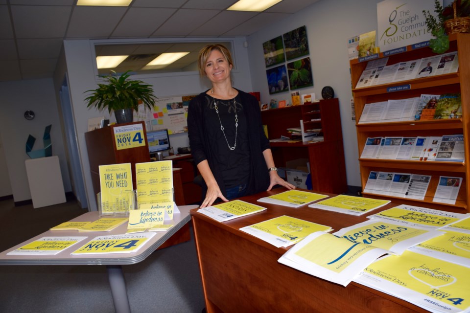 Lianne Carter Ladner of Guelph Community Foundation is ready for Friday's Random Act of Kindness Day. Rob O'Flanagan/GuelphToday