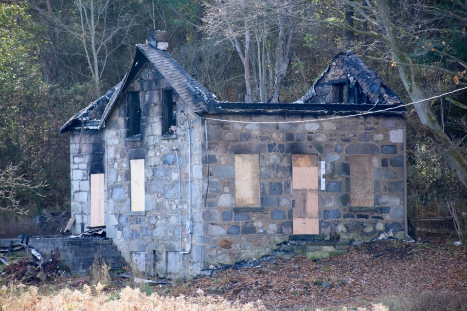 Once a picturesque, historic farmhouse in a stunning setting, this Arkell Road property is now a burned out shell. Rob O'Flanagan/GuelphToday
