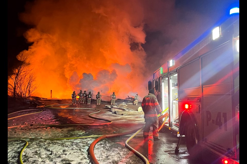 Fire rescue from Elora and Fergus respond to a barn fire on 4th Line Friday night.