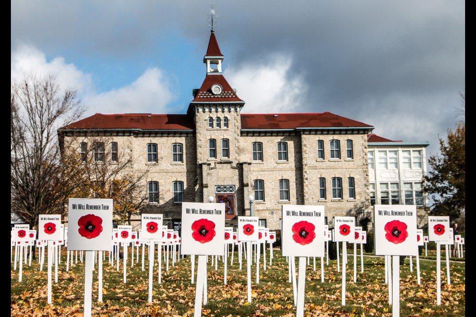 Many of the 534 markers are seen in front of the Wellington County Museum and Archives in Aboyne. Dan Gray for GuelphToday