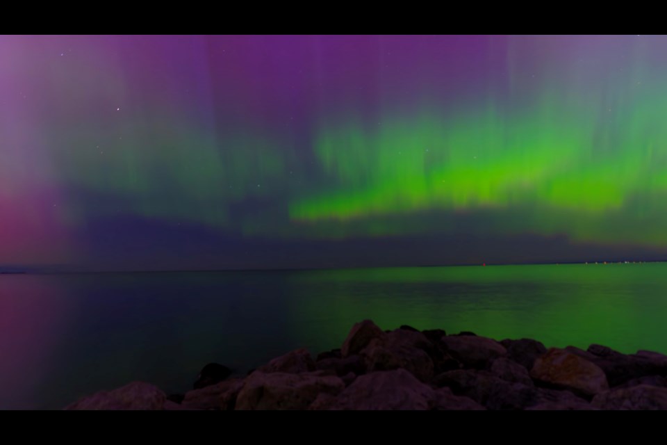Aurora borealis captured in southern Ontario on Friday.
