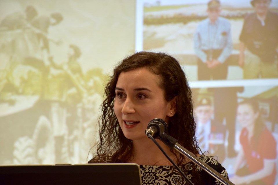 Leslie Jamieson spoke of her experience as a youth guide at the Juno Beach Centre in Normandy. Rob O'Flanagan/GuelphToday