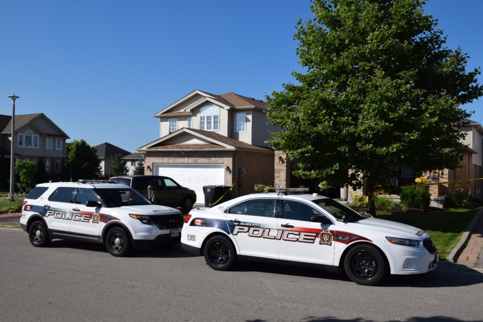 Murder investigation underway by Guelph Police on Hasler Crescent. Rob O'Flanagan/GuelphToday 