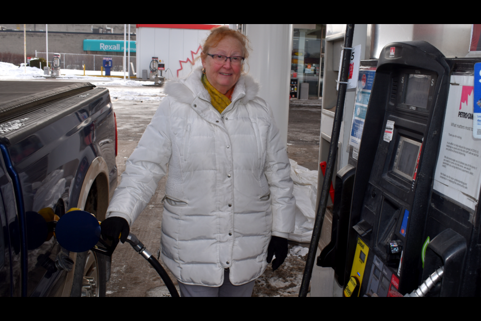 Marie Novak fills her truck up at the Petro Canada station in Guelph, spending $87 for roughly 57 litres.