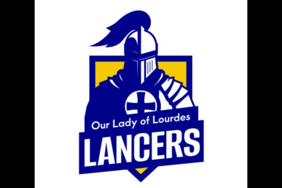 Our Lady of Lourdes' new team logo, emblazoned with its new name, the Lancers.