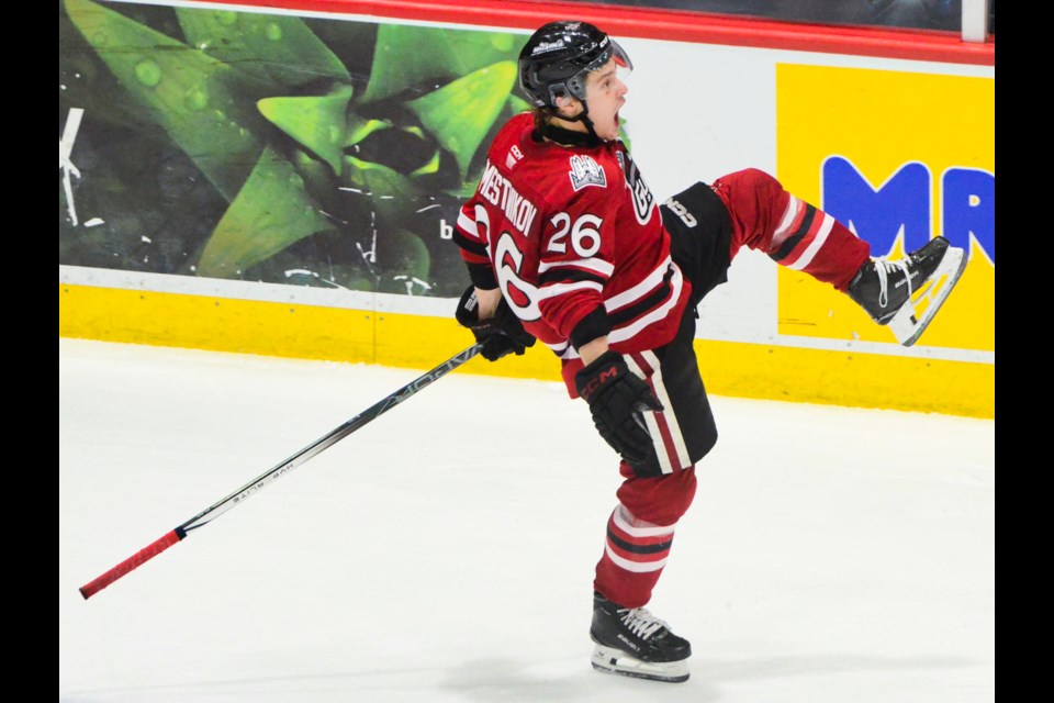 Max Namestnikov celebrates his game-winning goal in overtime.