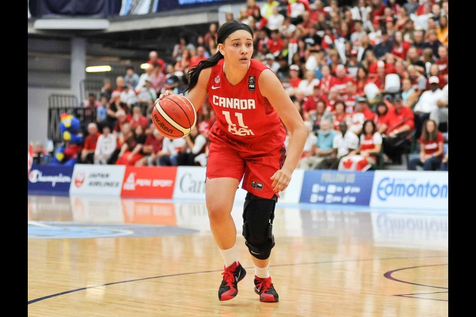 Guelph native Natalie Achonwa playing for the Canadian national women's team. FIBA Americas photo