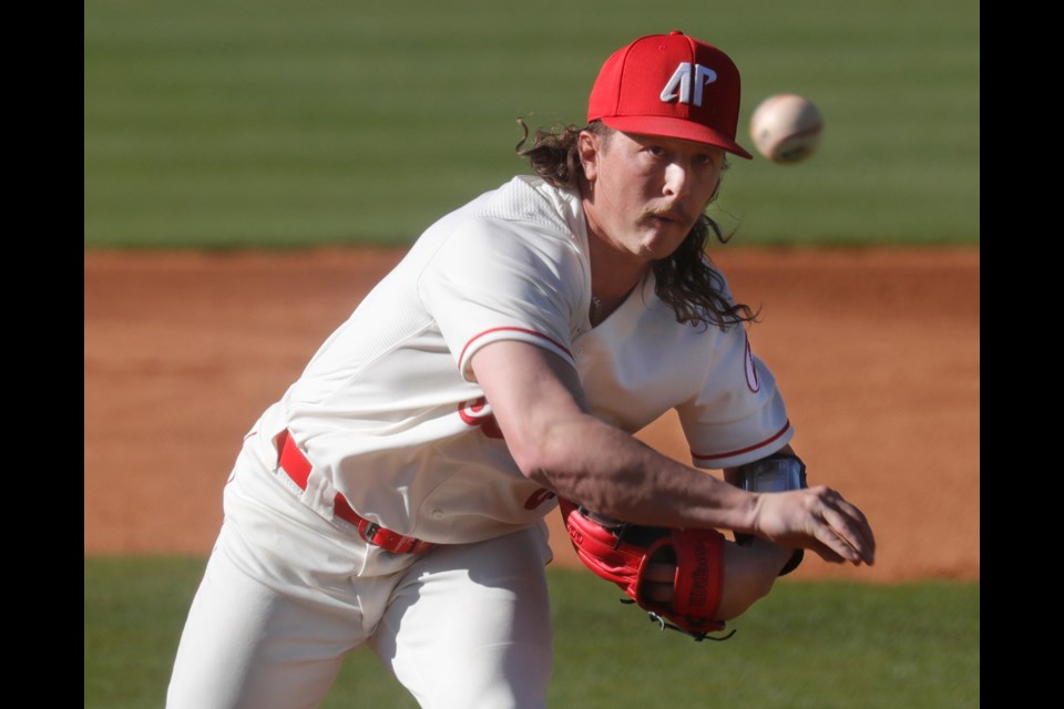 Guelph's Jacob Kush of the Austin Peay Governors releases a pitch during NCAA baseball action against the Bellarmine Knights of Louisville, Ky., at the Joe Maynard Field on the Austin Peay campus in Clarksville, Tenn., earlier this season.