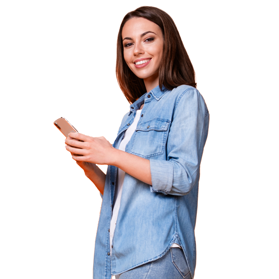 Smiling woman browsing flyers