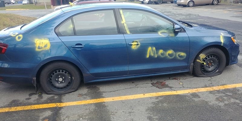 car vandalized in apartment parking lot