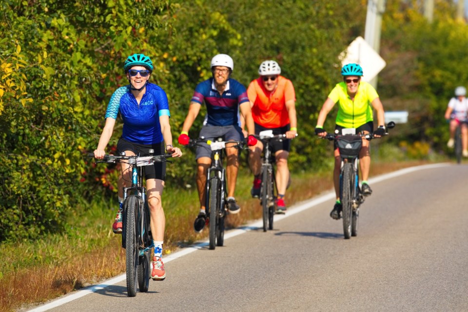 Some of the 50-km riders during the fifth annual Tour the Hills cycling fundraiser, which hit Trafalgar Sports Park and roads throughout Halton Hills on Saturday. The event raised more than $50,000 for Cancer Assistance Services of Halton Hills.