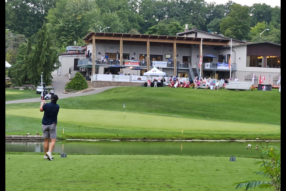 Mary-Ann Hayward tees off at the 18th hole during the second round of the Canadian Women's Senior Championship at The Club at North Halton.