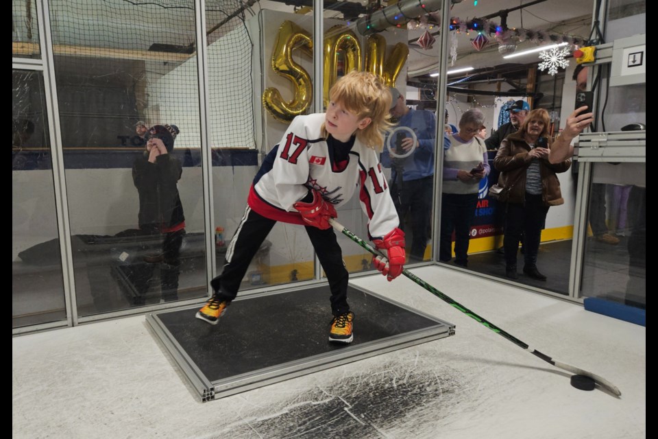 Nathan Dyke fires a shot on his way to becoming the second player in Canada to take 50,000 shots on the RapidShot system.