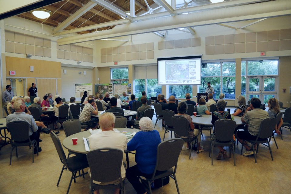 The gathering took place inside the Gellert Community Centre.